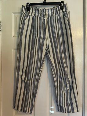 Women’s Striped Drawstring Casual Pants - Blue & White